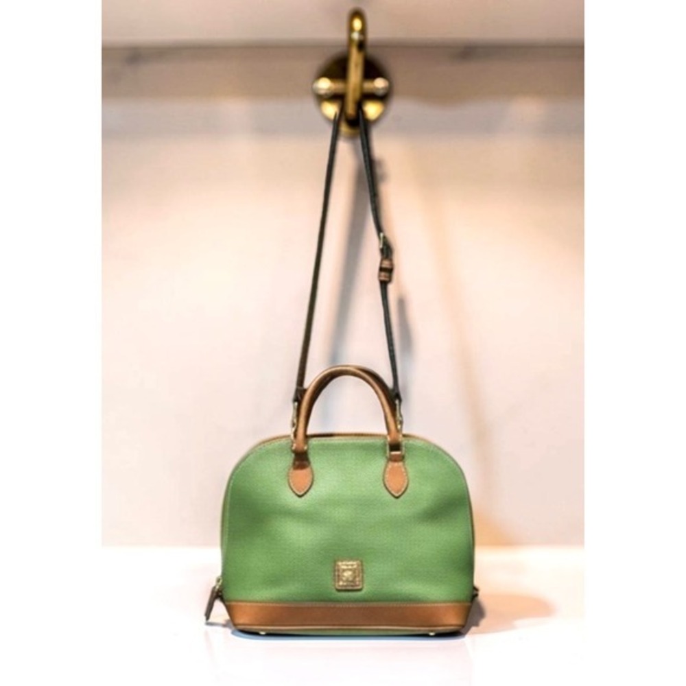 Dooney & Bourke Green Pebbled Leather Zip Zip Satchel Crossbody Bag EUC
